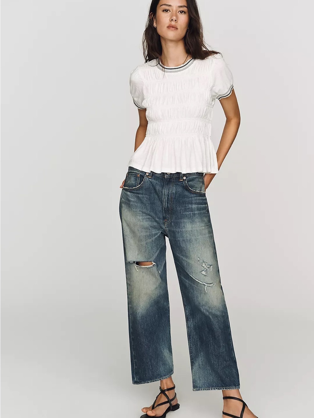 Pilcro 100% Cotton Smocked Peplum Tee - Picture 9 of 9